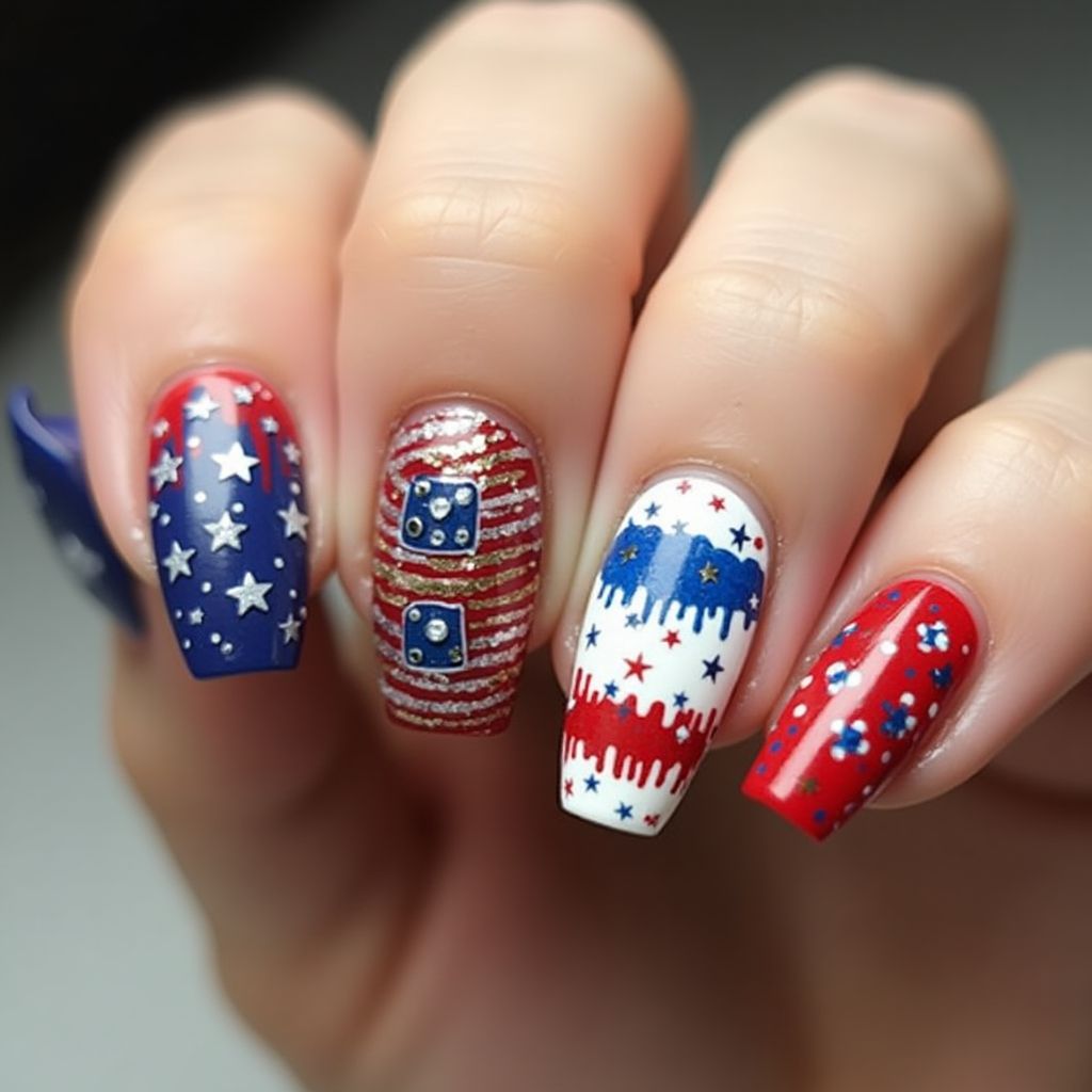 Labor Day Coffin Nail Design