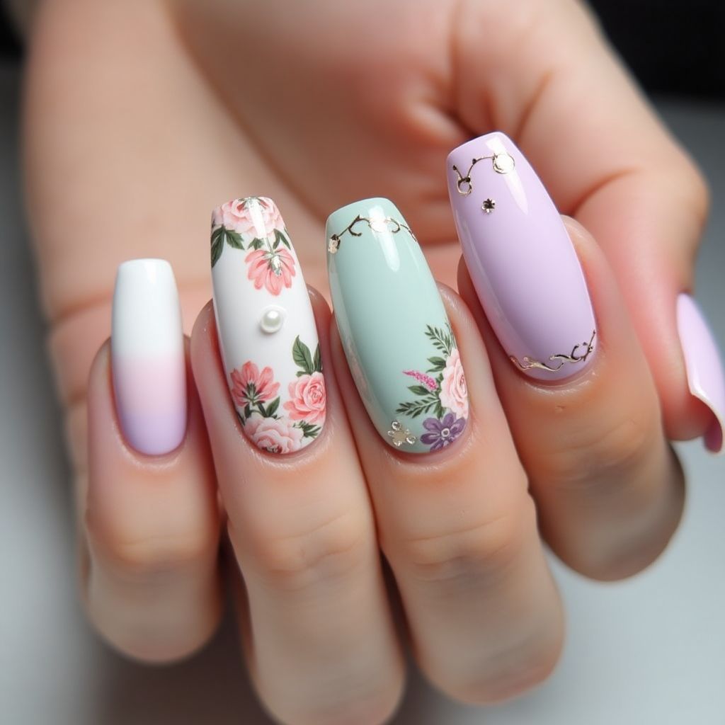Mother's Day Coffin Nail Design