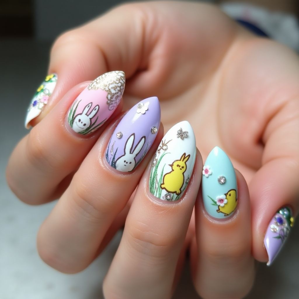 Easter Coffin Nail Design