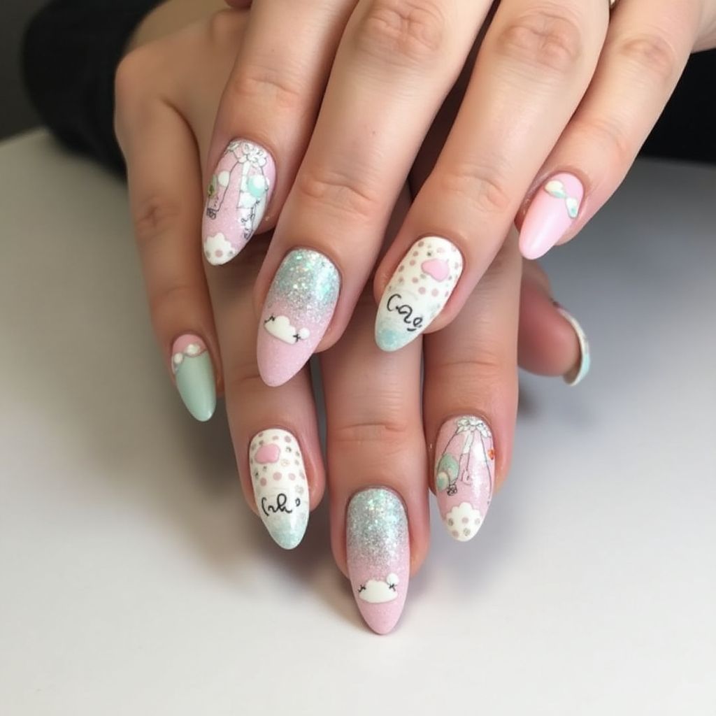 Baby Shower Stiletto Nail Design