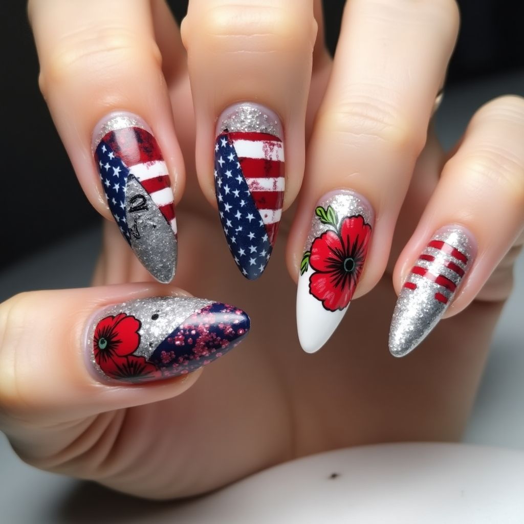 Memorial Day Stiletto Nail Design