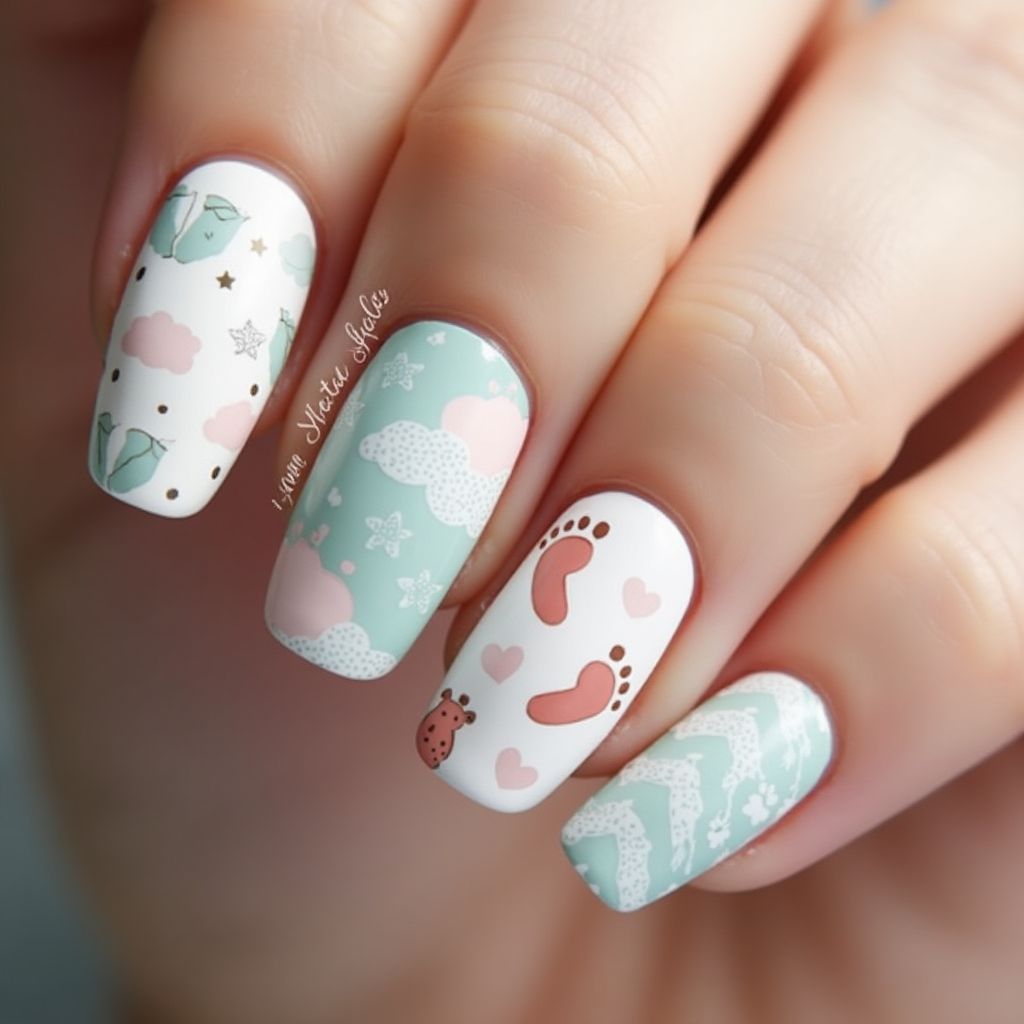Baby Shower Round Nail Design