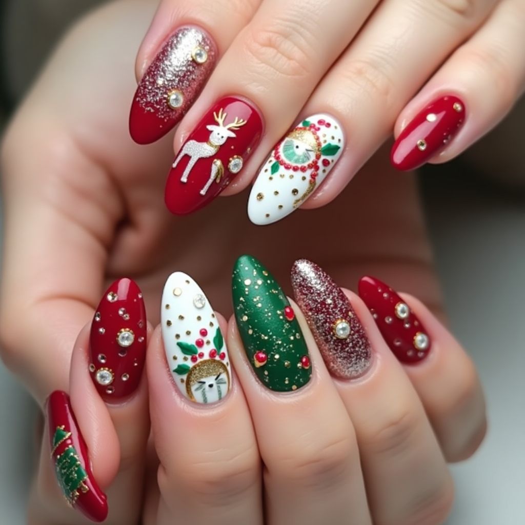 Christmas Almond Nail Design