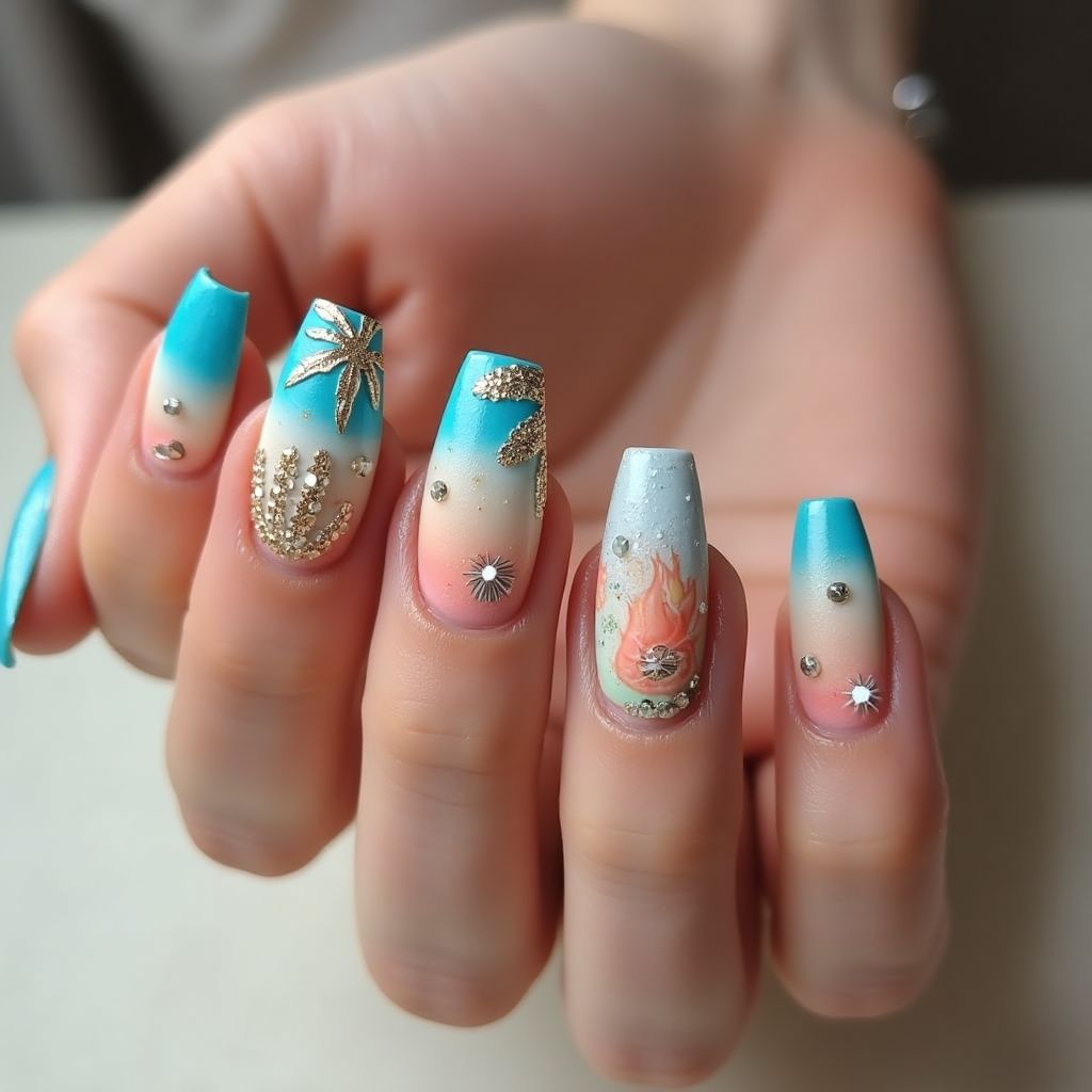 Beach Coffin Nail Design