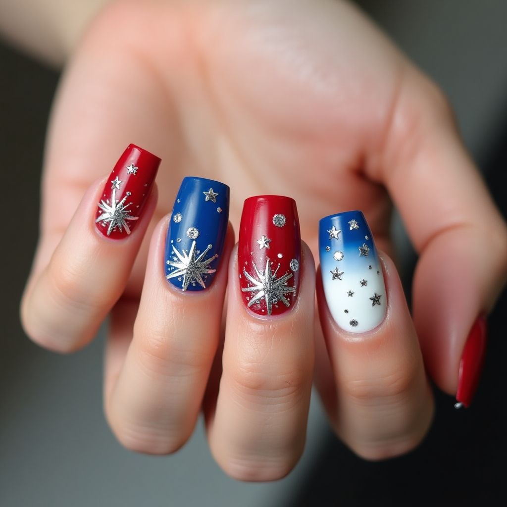 4th Of July Coffin Nail Design
