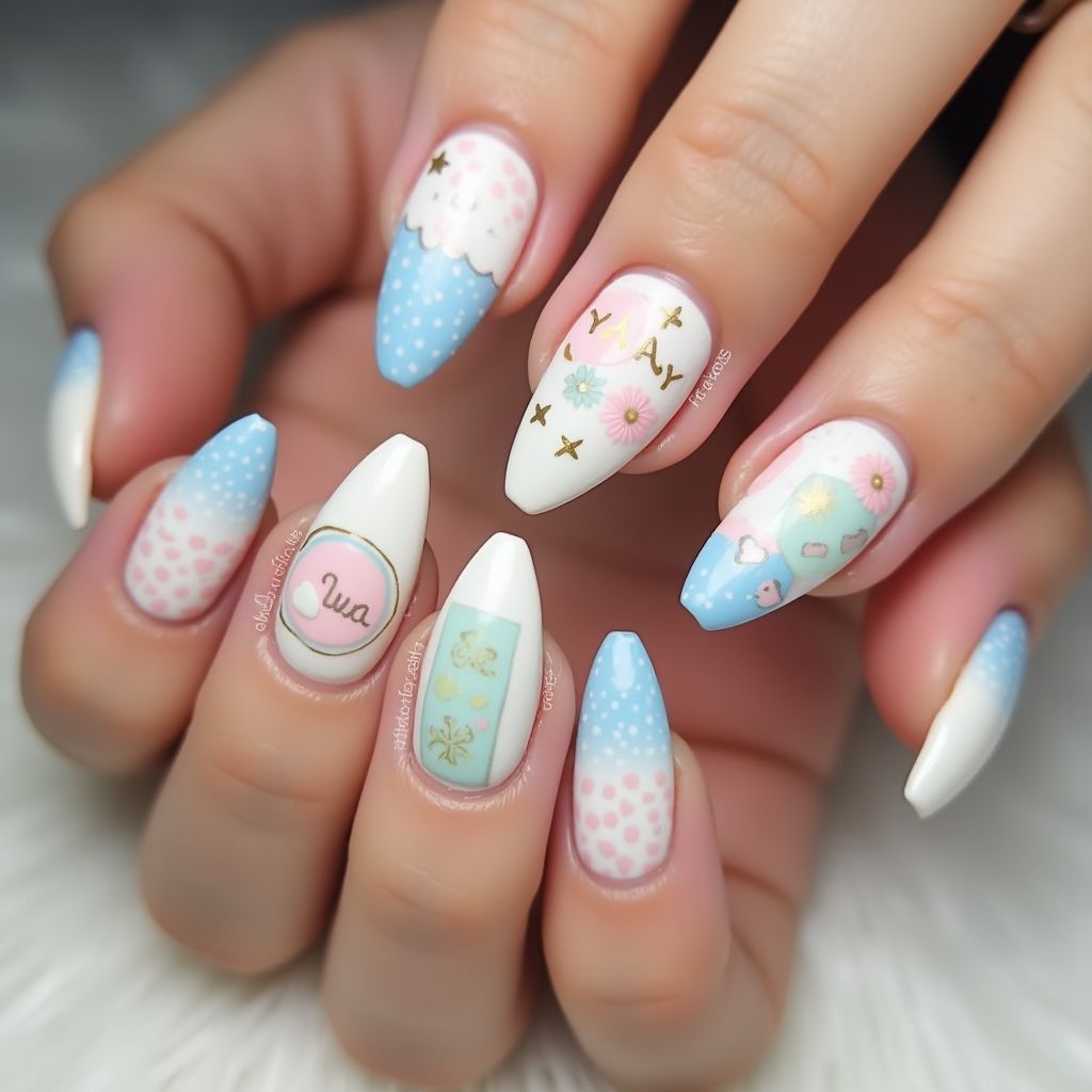 Baby Shower Stiletto Nail Design