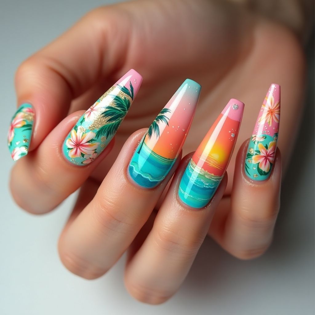 Vacation Stiletto Nail Design