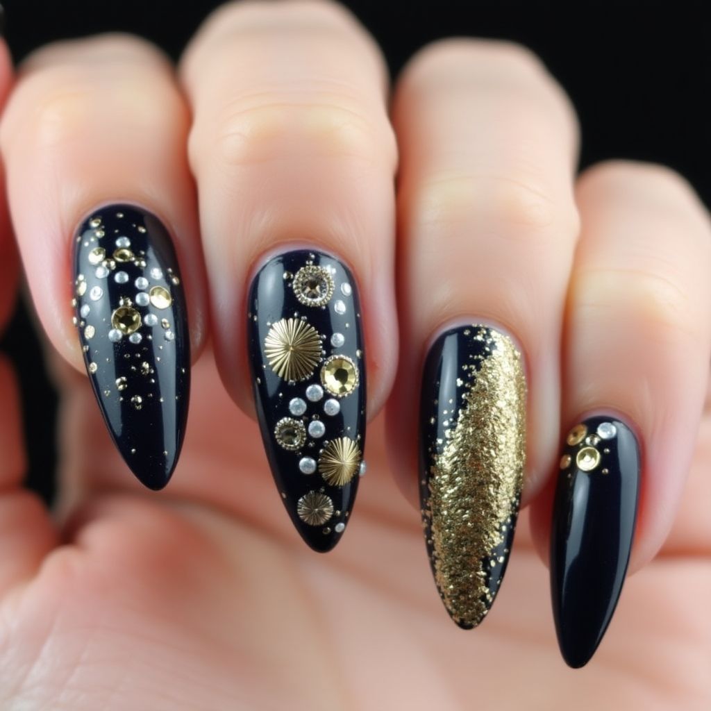 New Year Stiletto Nail Design