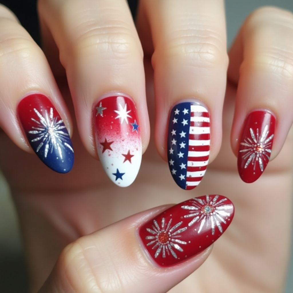 4th Of July Almond Nail Design