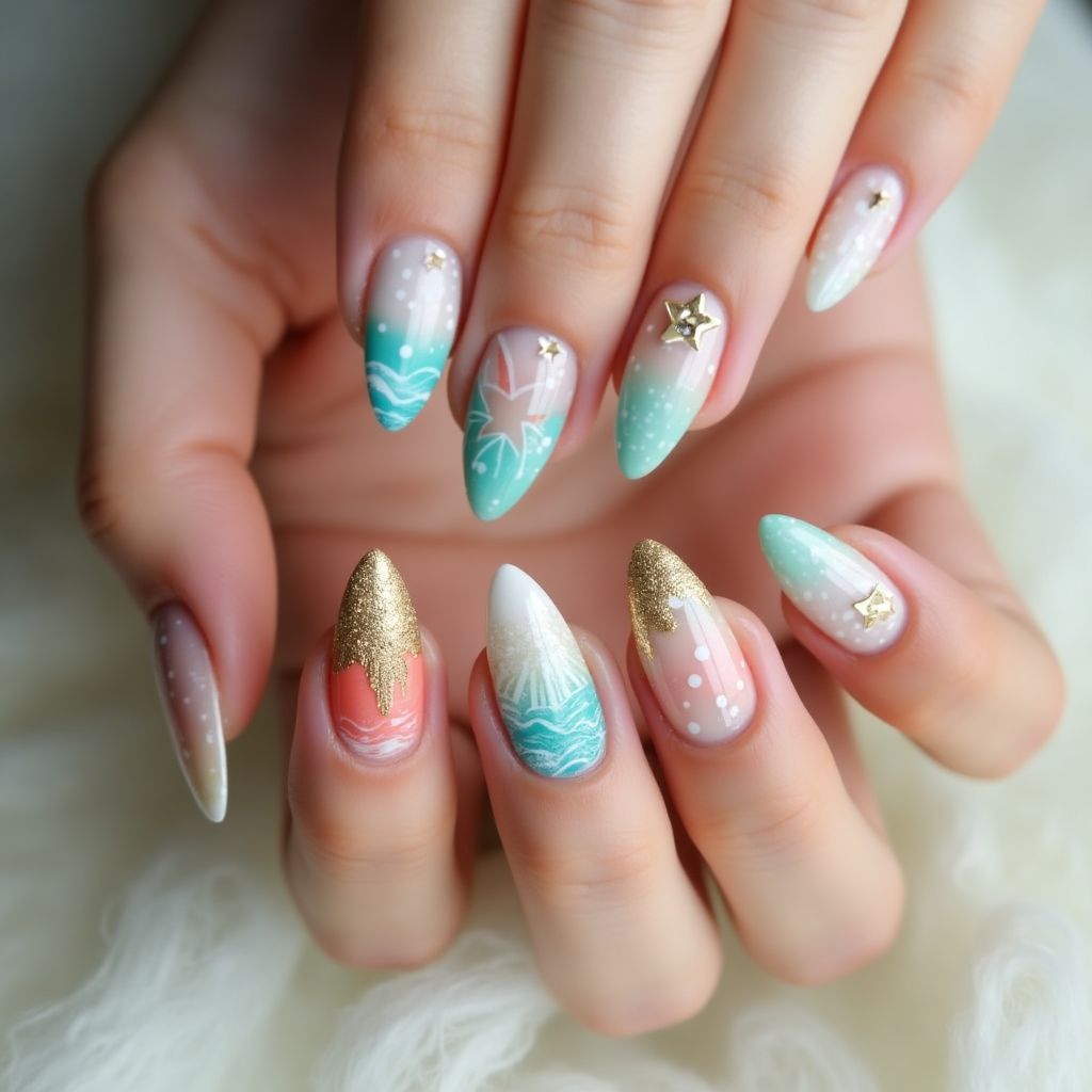 Beach Almond Nail Design