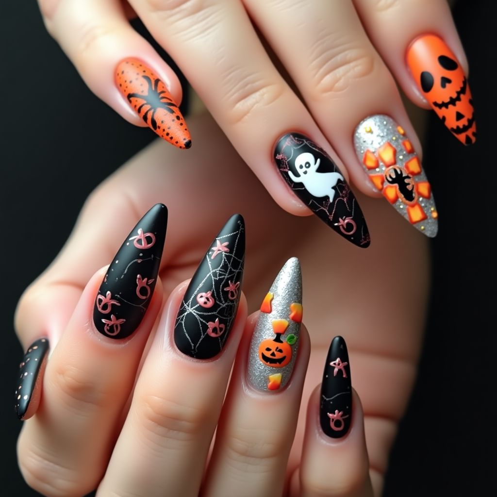 Halloween Stiletto Nail Design
