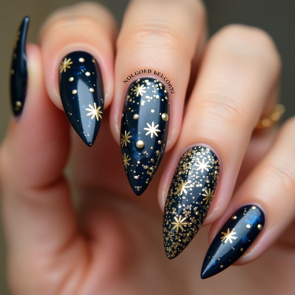 New Year Stiletto Nail Design