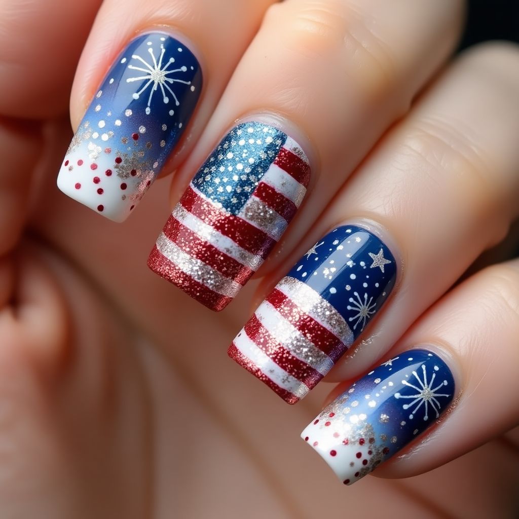 4th Of July Coffin Nail Design