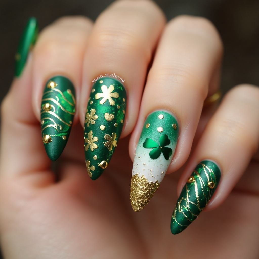 St Patrick's Day Stiletto Nail Design