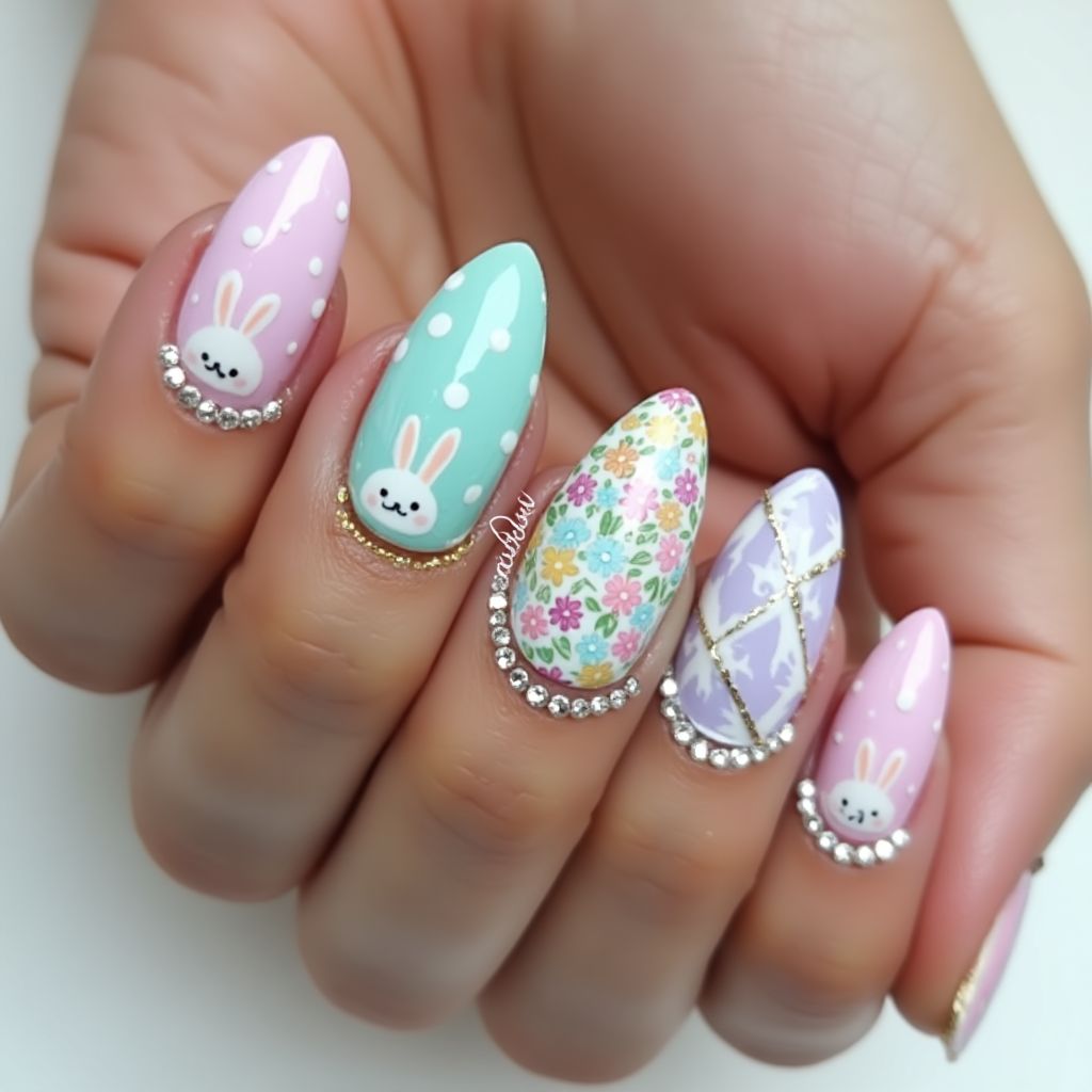 Easter Coffin Nail Design
