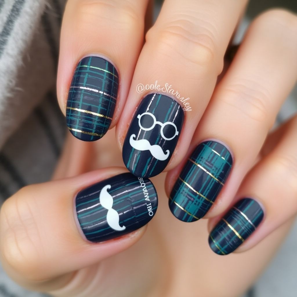 Father's Day Round Nail Design