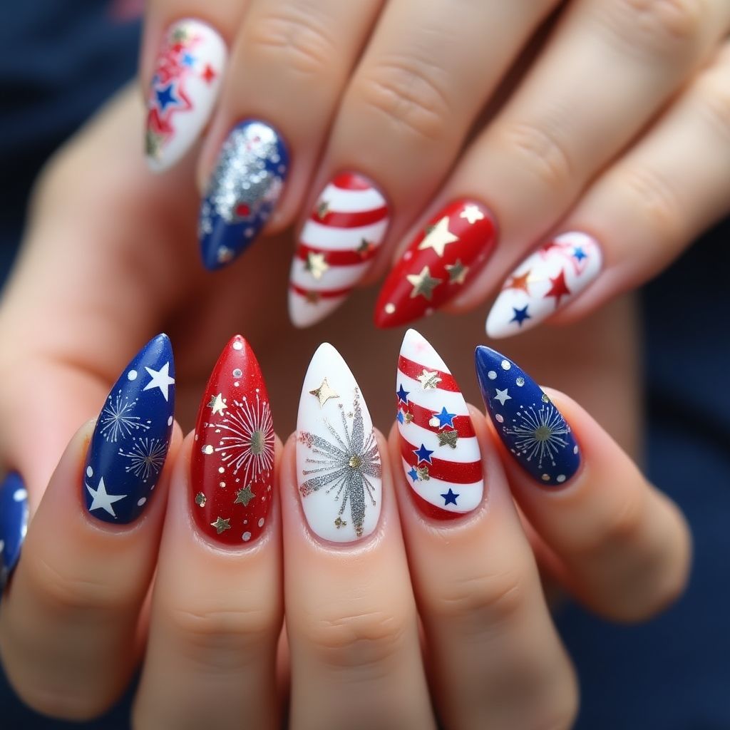 Independence Day Stiletto Nail Design