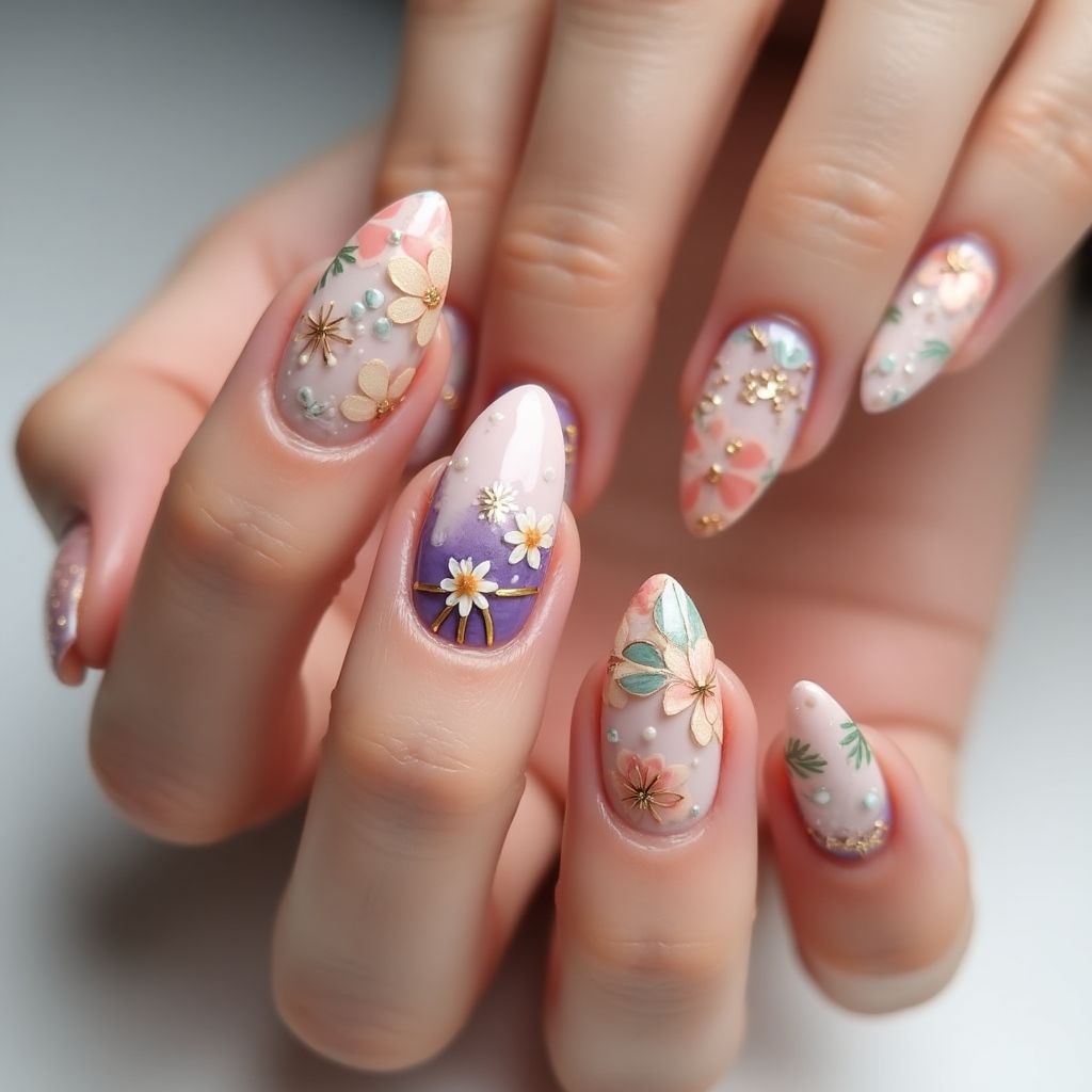 Mother's Day Almond Nail Design