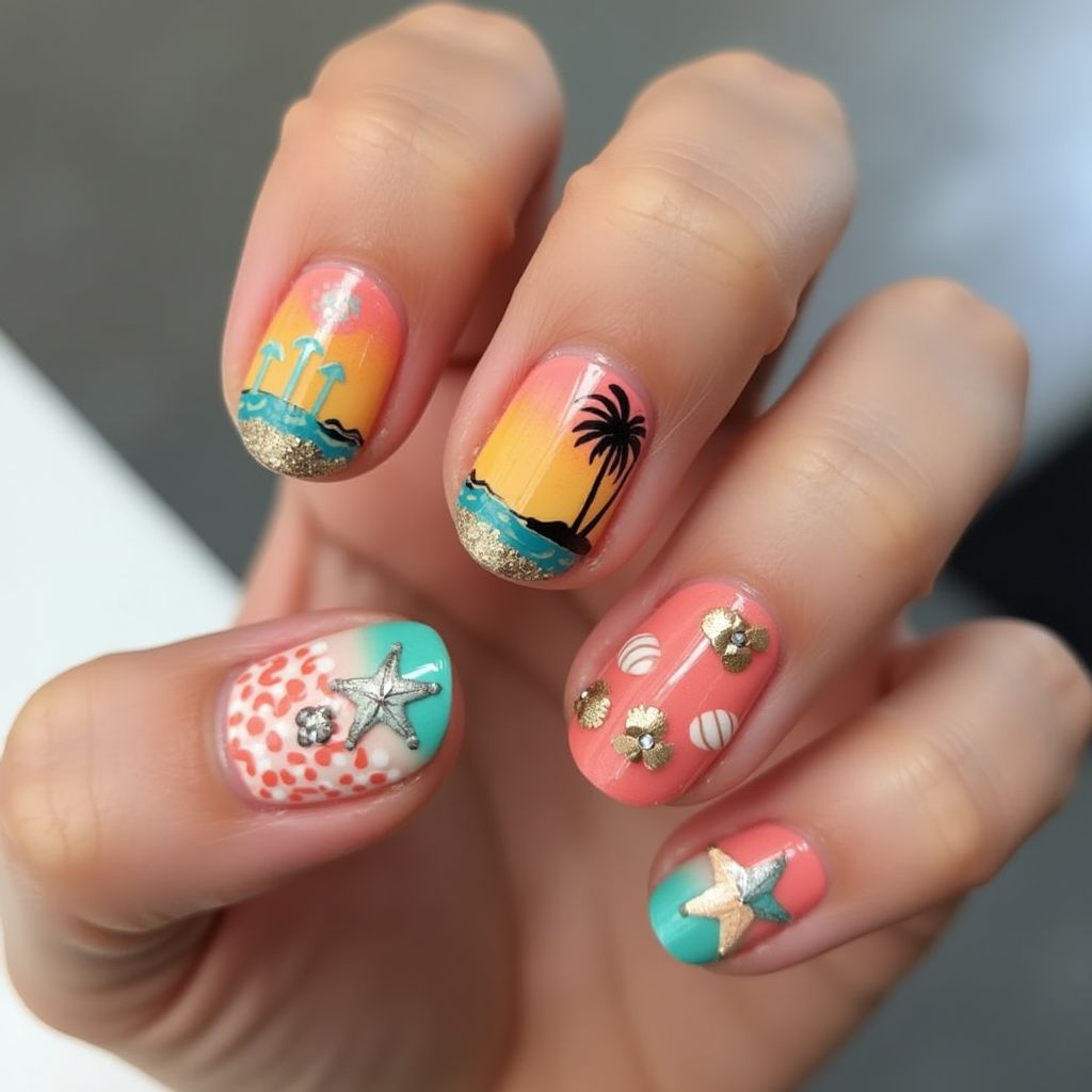Vacation Round Nail Design