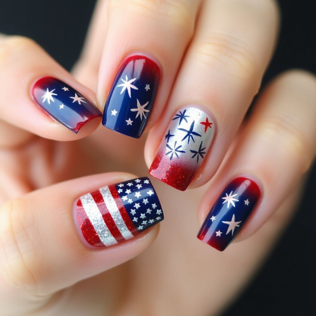 4th Of July Square Nail Design
