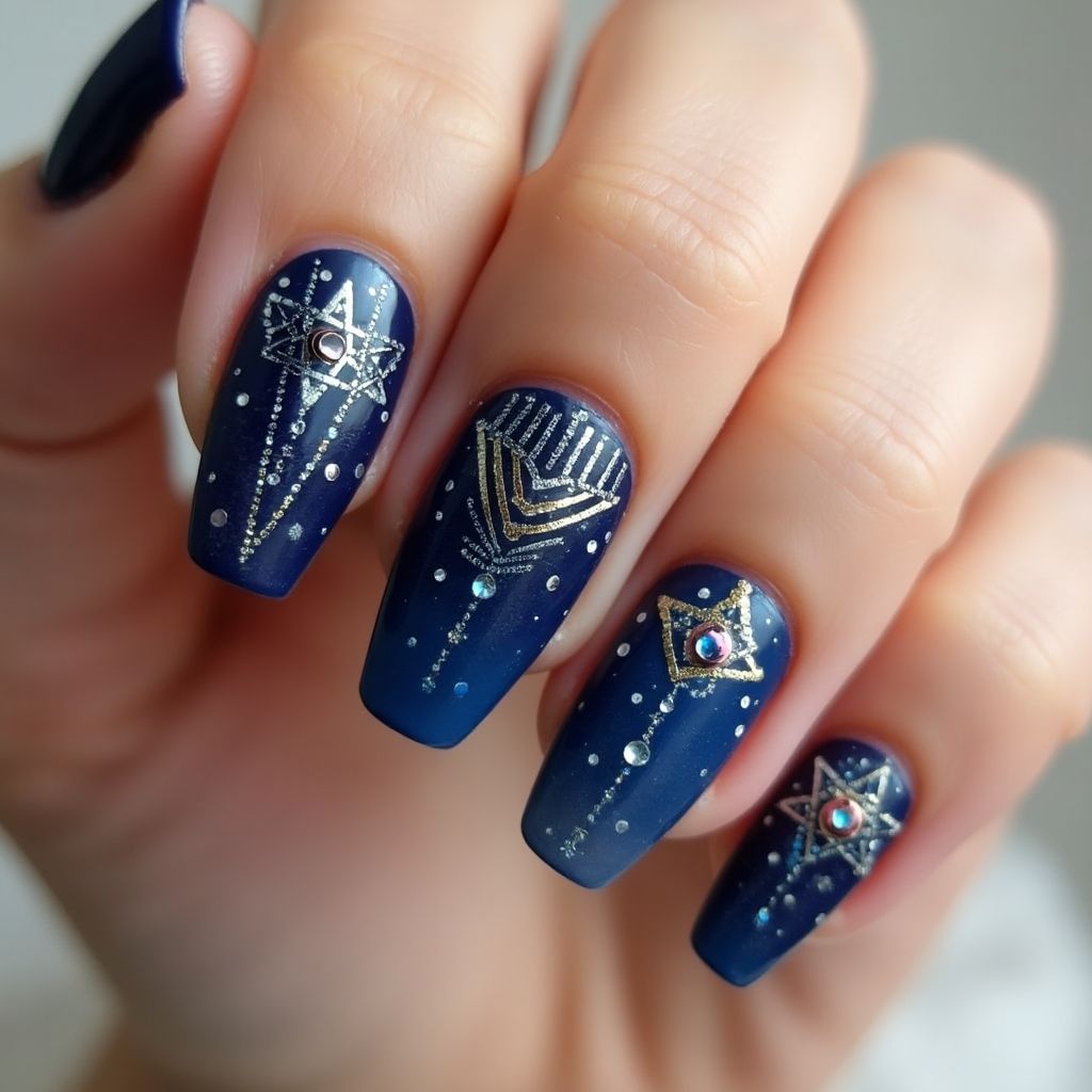 Hanukkah Coffin Nail Design