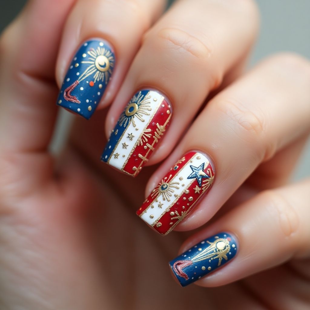 Labor Day Square Nail Design