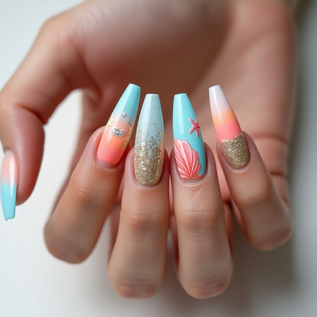 Beach Stiletto Nail Design