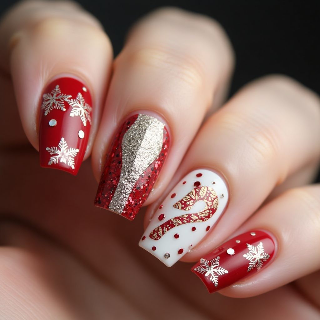 Holiday Coffin Nail Design