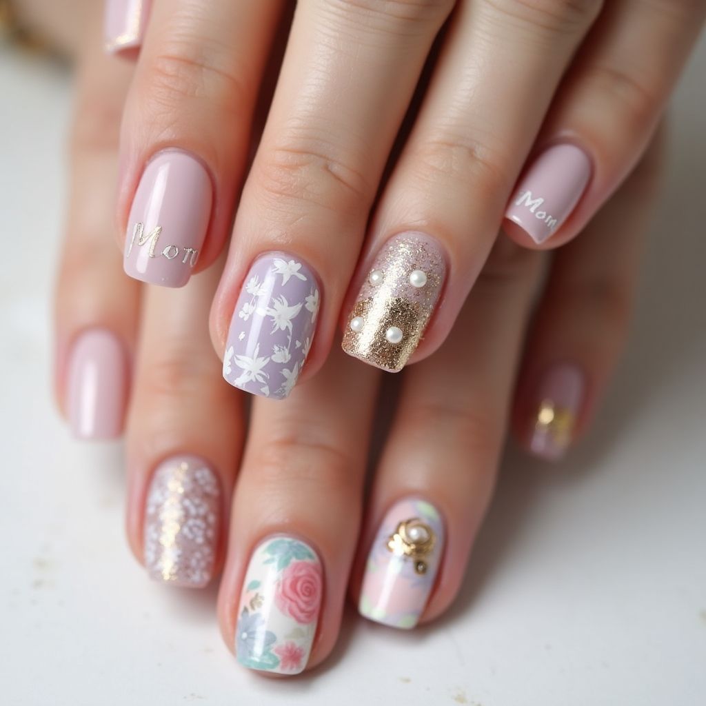 Mother's Day Square Nail Design