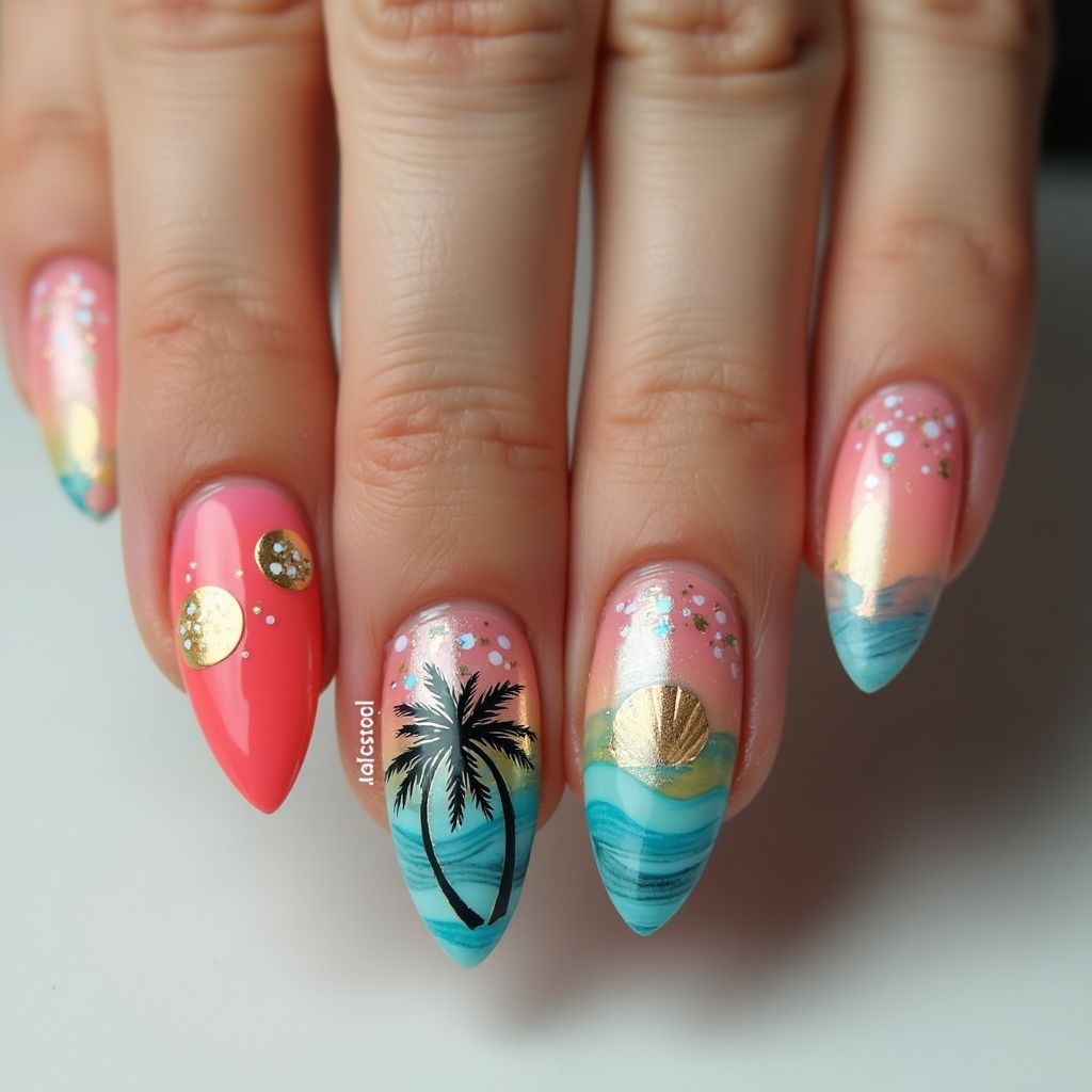 Vacation Stiletto Nail Design