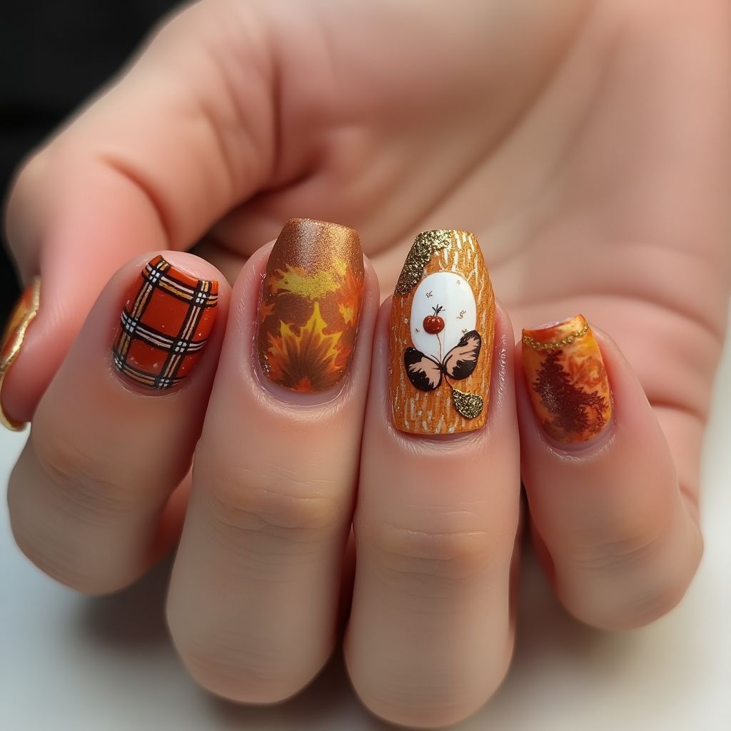 Thanksgiving Coffin Nail Design