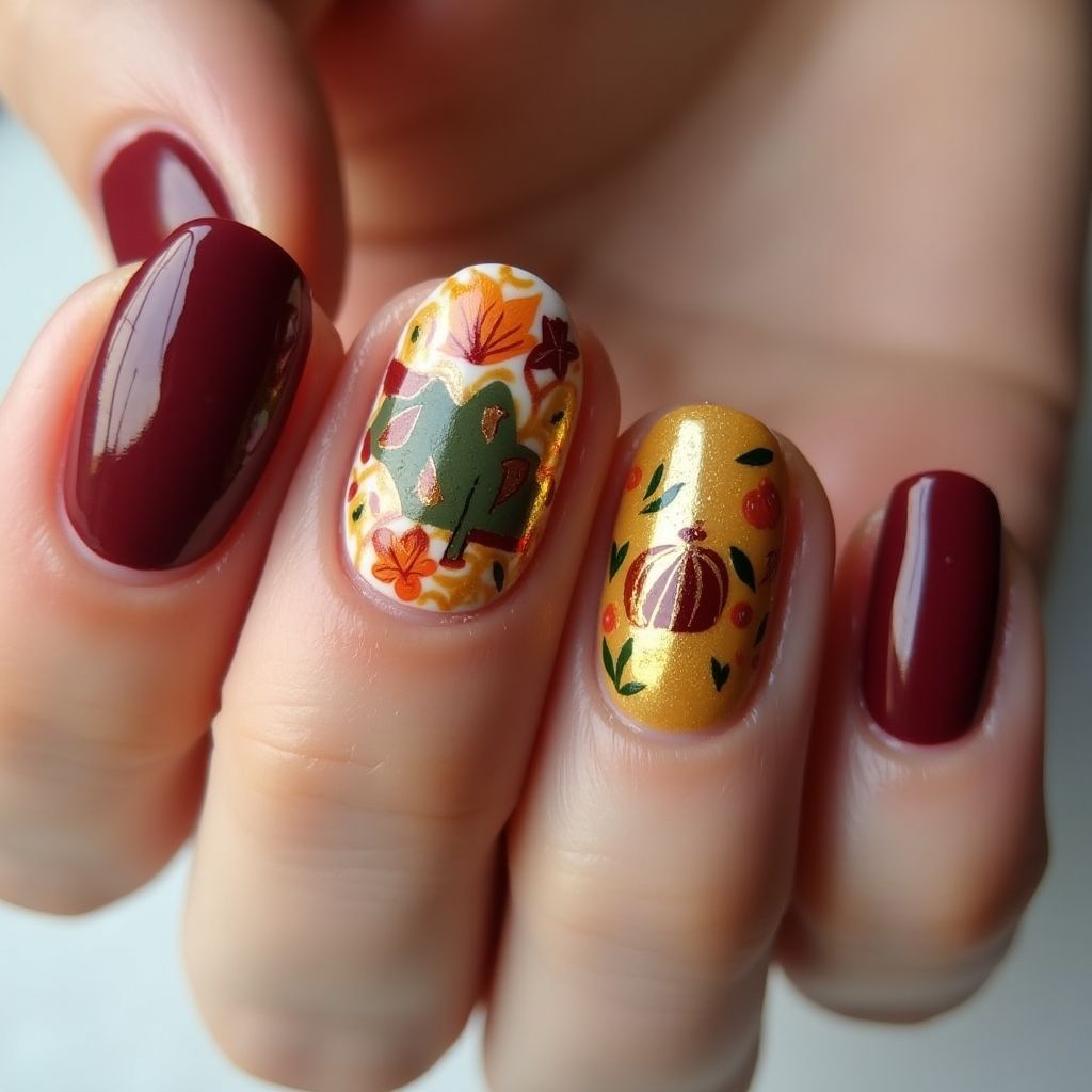 Thanksgiving Round Nail Design