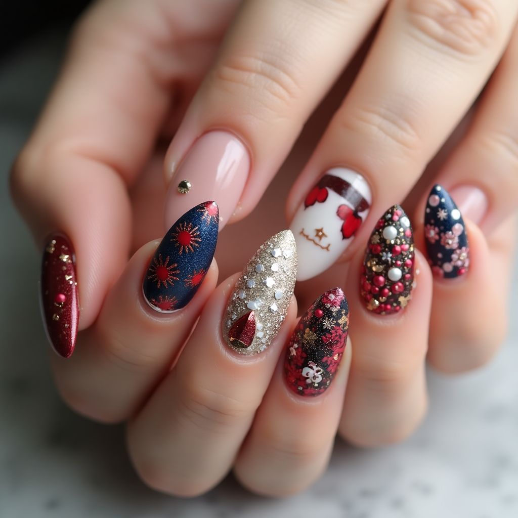 Celebration Almond Nail Design