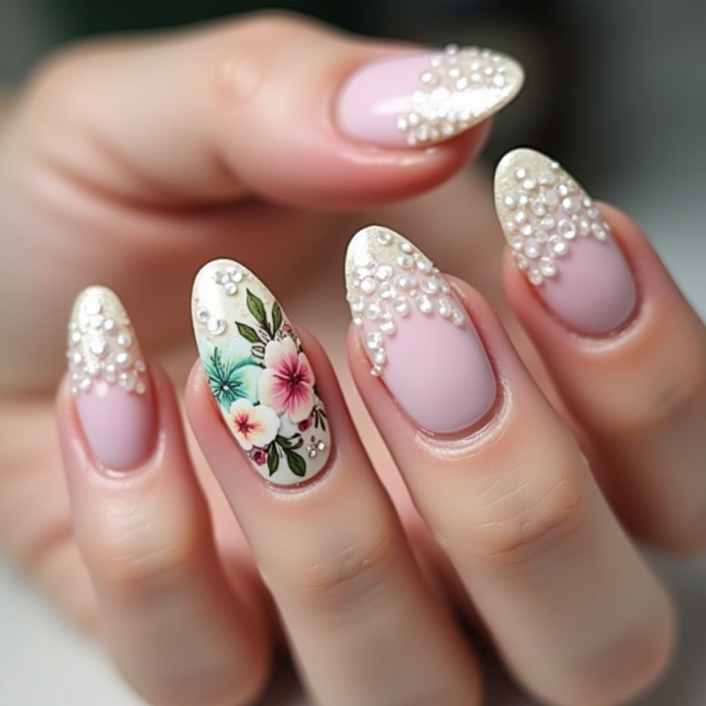 Bridal Shower Almond Nail Design