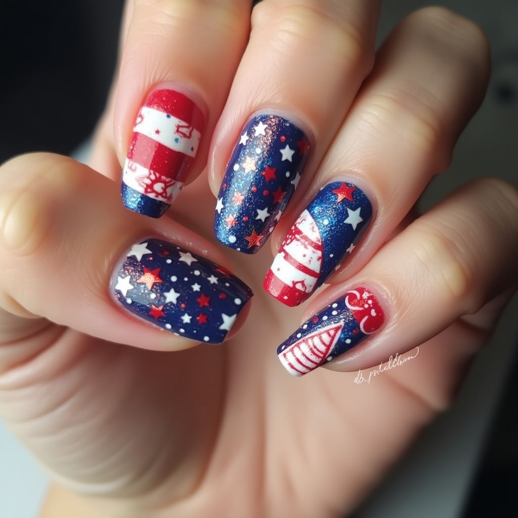 Independence Day Coffin Nail Design