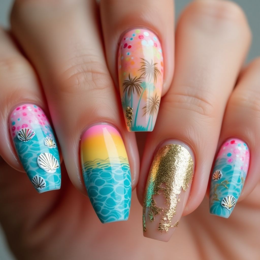 Vacation Stiletto Nail Design