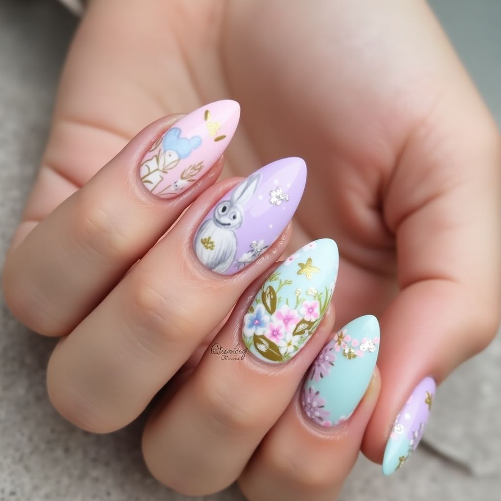 Easter Almond Nail Design