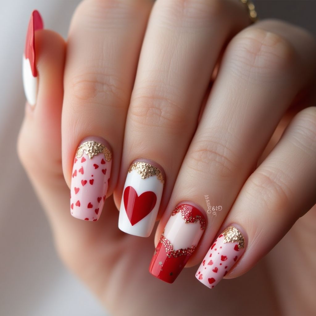 Valentine's Day Square Nail Design