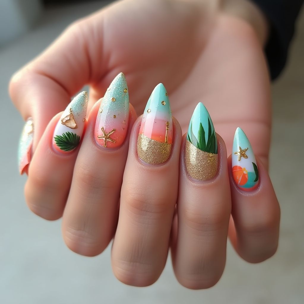 Beach Stiletto Nail Design