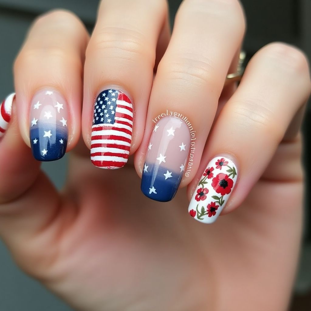 Memorial Day Round Nail Design