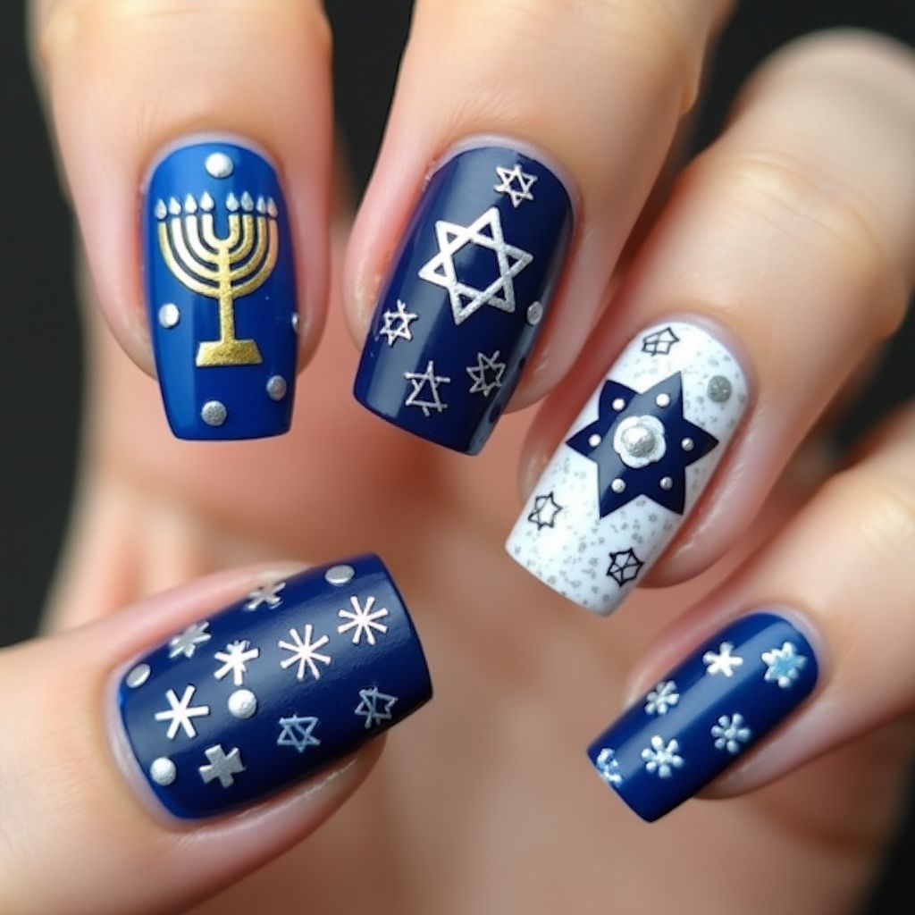 Hanukkah Square Nail Design