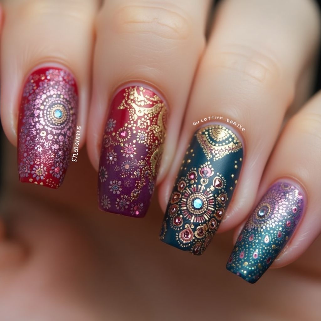 Diwali Round Nail Design