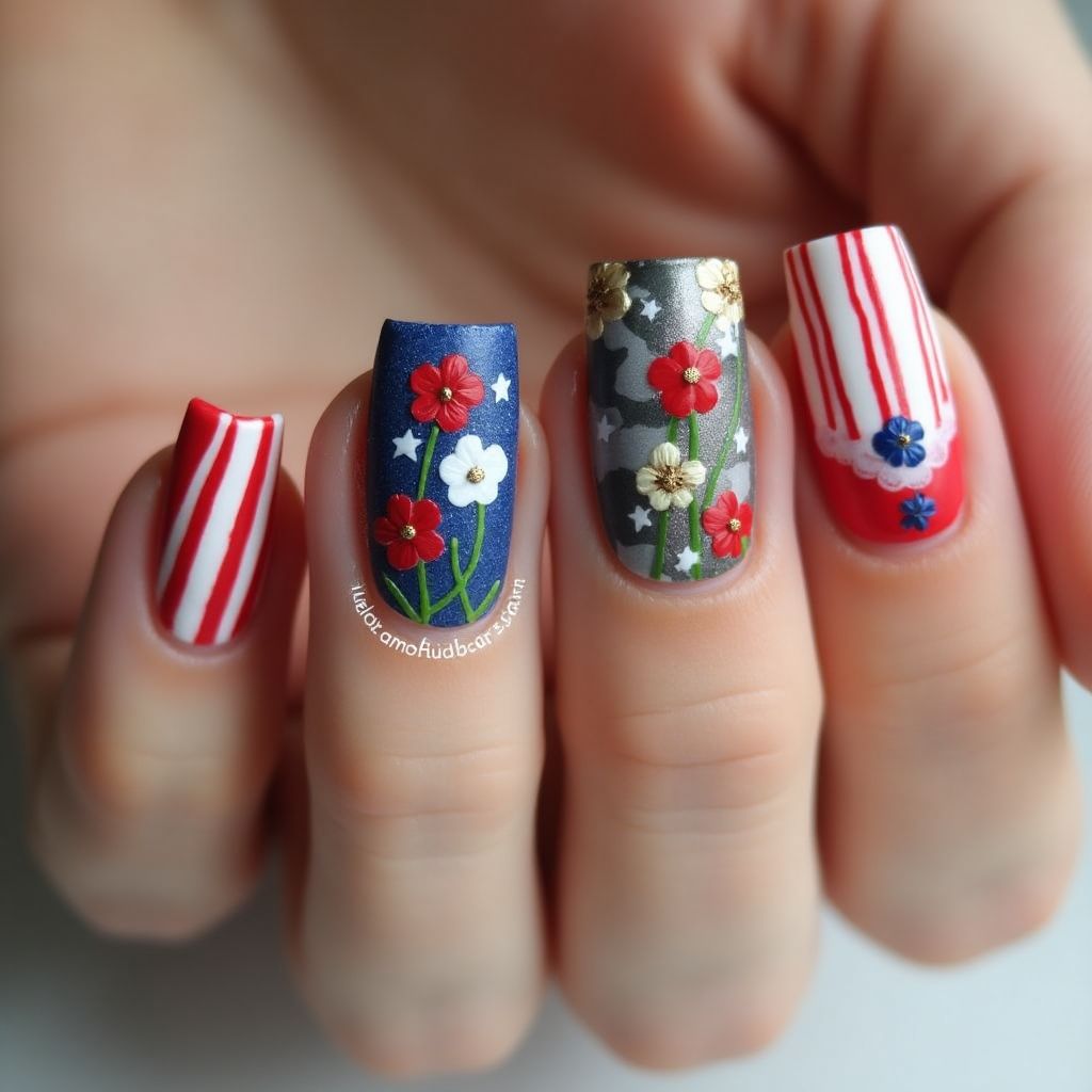 Memorial Day Square Nail Design