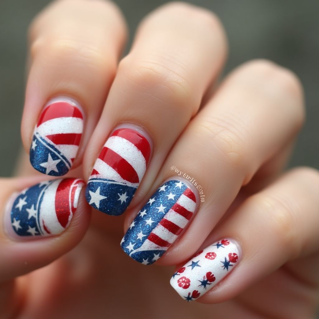 Memorial Day Round Nail Design