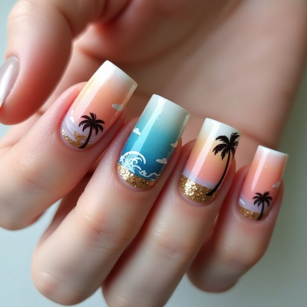 Vacation Coffin Nail Design