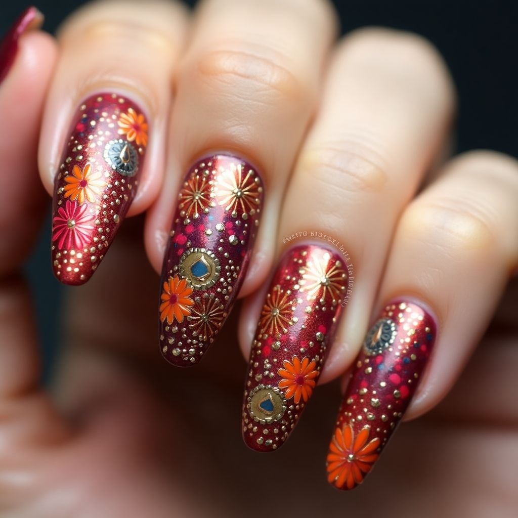 Diwali Stiletto Nail Design