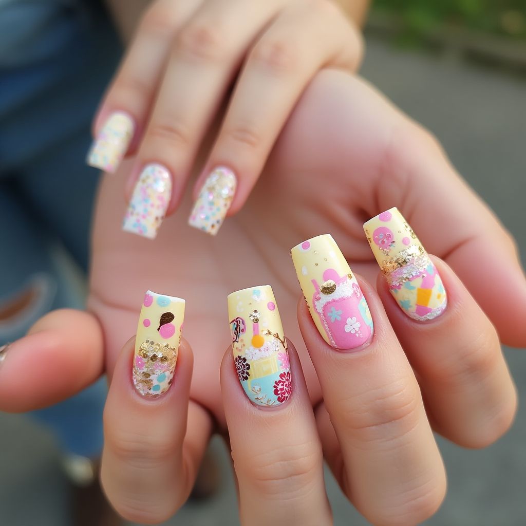 Birthday Square Nail Design