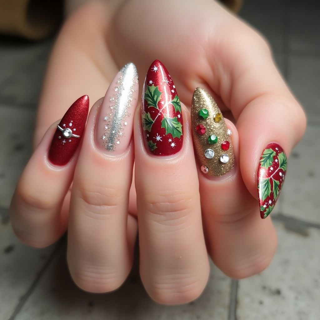 Holiday Almond Nail Design