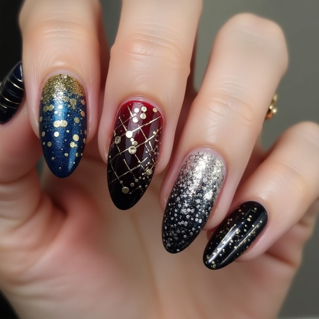New Year Almond Nail Design
