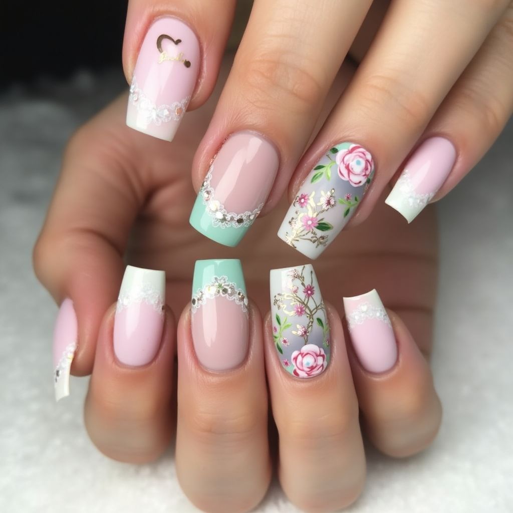 Mother's Day Square Nail Design
